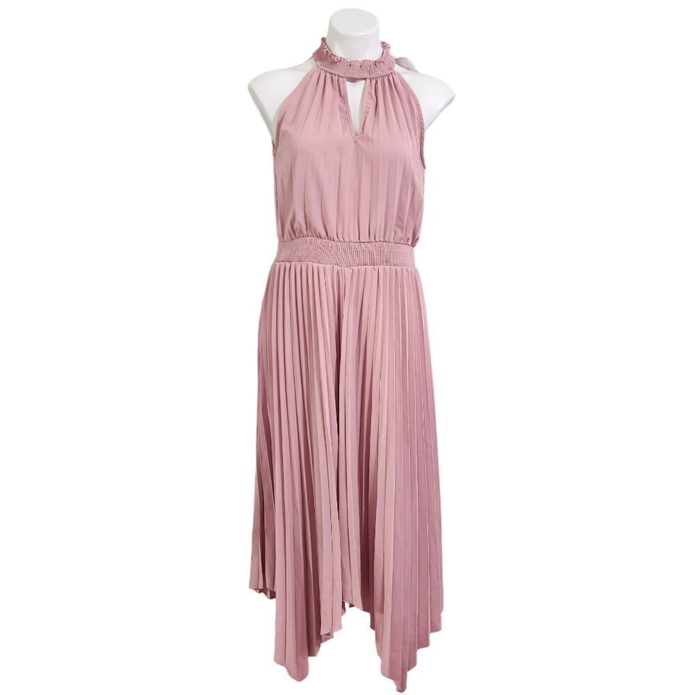 Pretty Garden Midi dress L blush pink asymmetrical halter neck NWT Party Event